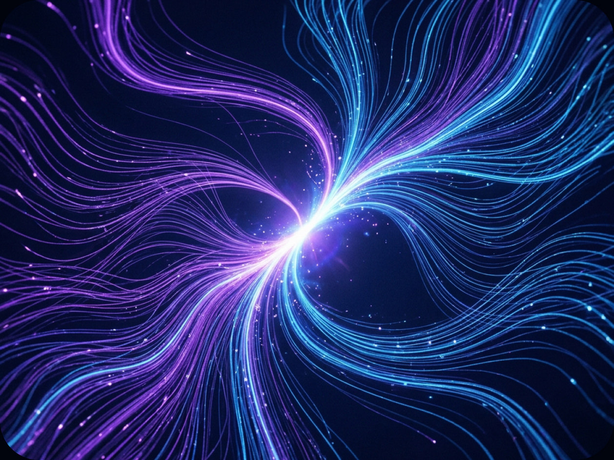 Streams of light converging into a single point